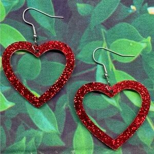 Hollow Red Glitter Heart Bling Sequins Decor Dangle Earrings